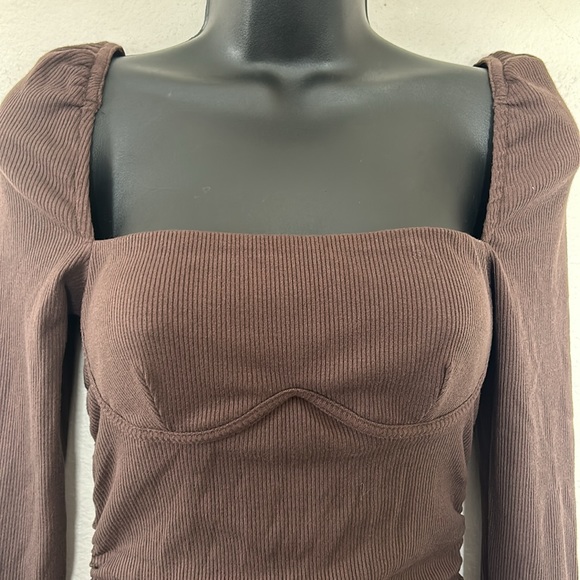 Princess Polly Portia Brown Long Sleeve Ribbed Ruched Mini Dress - Picture 8 of 12